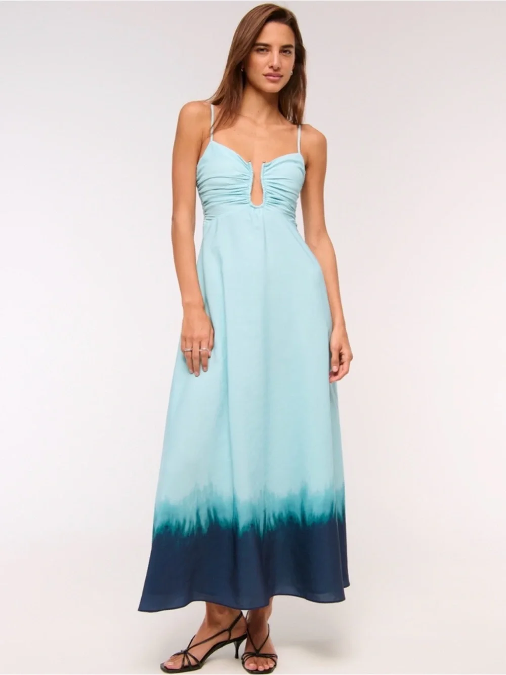 Mermaidcore Light Blue Ombre Maxi Dress with Keyhole Front
